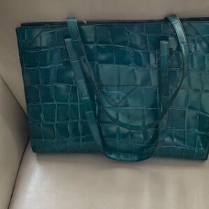 Teal Croc-Embossed Tote Bag - Unbranded